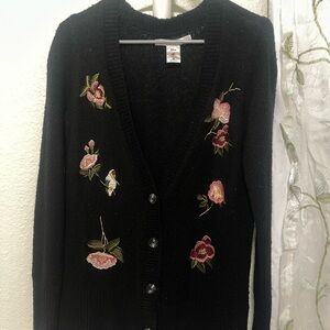 Floral Embroidered Black Sweater